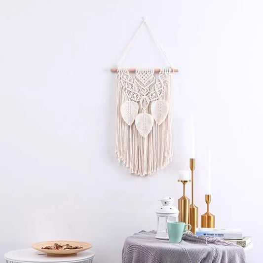Wall Hanging Decor, Geometric Woven Tapestry Rack,kidsroom decor,Chic Cotton Handmade Bohemian Art(White)