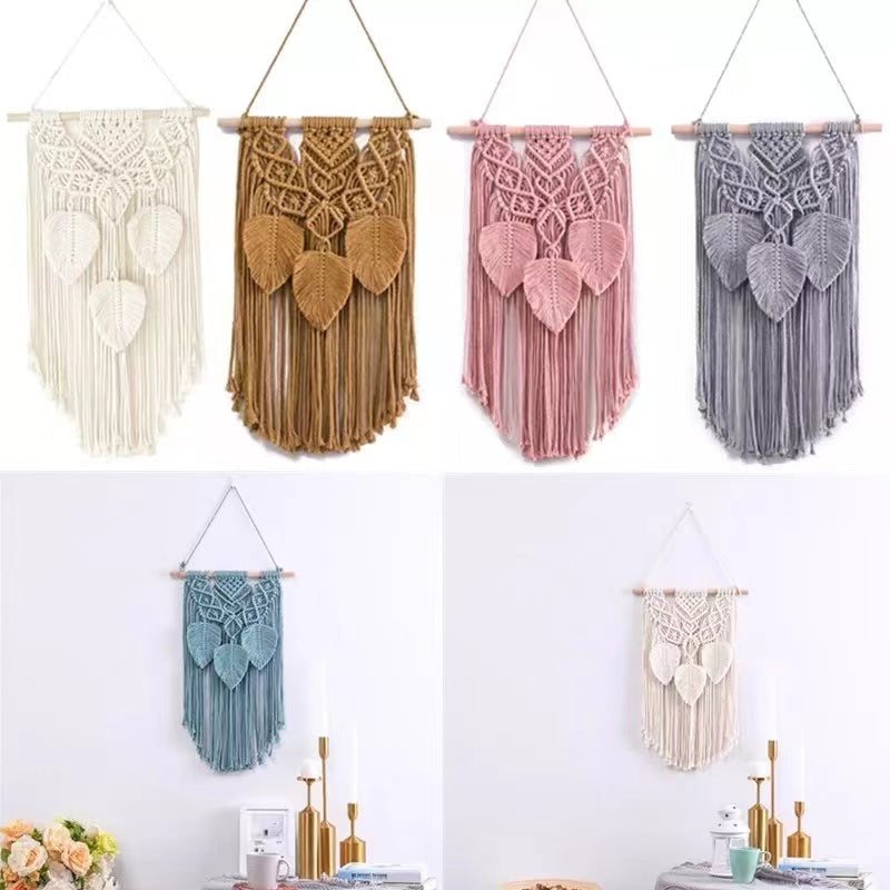 Wall Hanging Decor, Geometric Woven Tapestry Rack,kidsroom decor,Chic Cotton Handmade Bohemian Art(White)