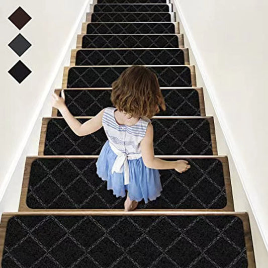 Stair Treads Carpet Non-Slip Indoor Stair Runners for Wooden Steps, Stair Rugs for Kids and Dogs, Set of 15, 8" X 30",Diamond Black