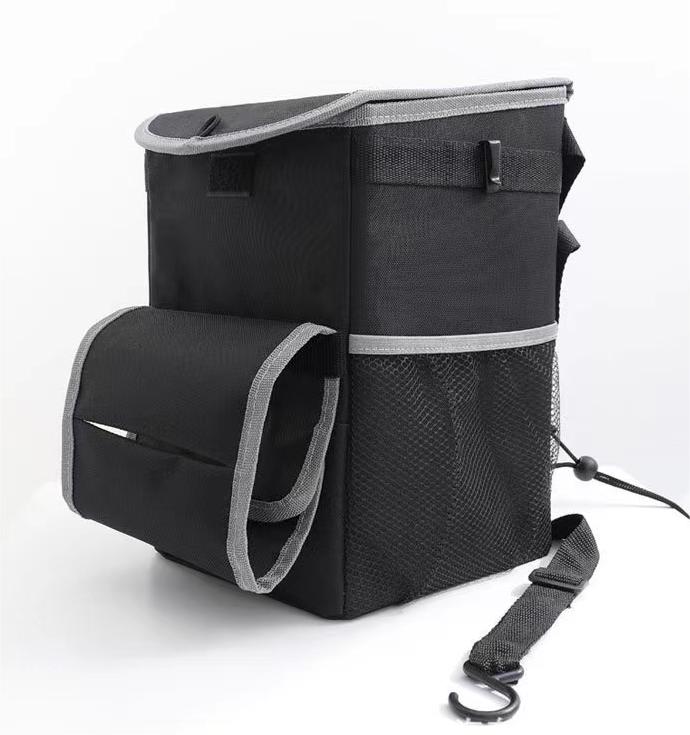Waterproof Car Trash Can Garbage Bin,Multipurpose,Super Large Size  with Lid and Storage Pockets,Foldable and adjustable，Leak Proof -Black