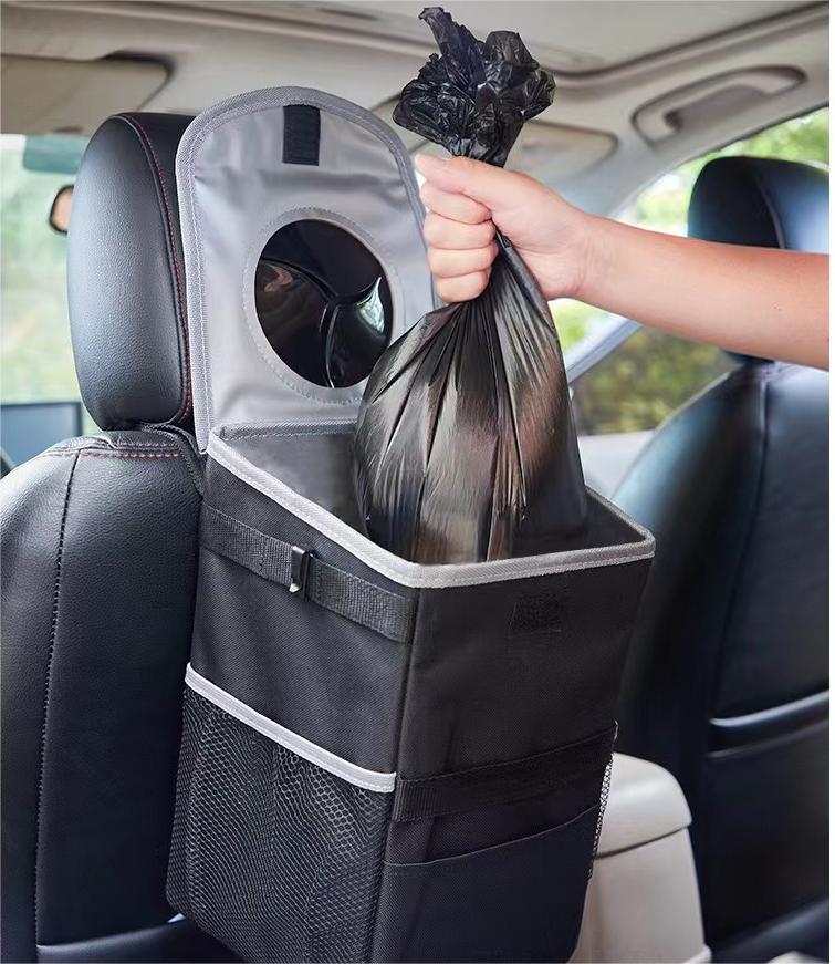Waterproof Car Trash Can Garbage Bin,Multipurpose,Super Large Size  with Lid and Storage Pockets,Foldable and adjustable，Leak Proof -Black