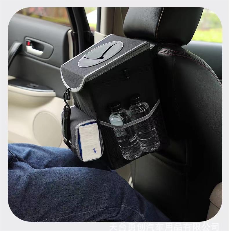 Waterproof Car Trash Can Garbage Bin,Multipurpose,Super Large Size  with Lid and Storage Pockets,Foldable and adjustable，Leak Proof -Black