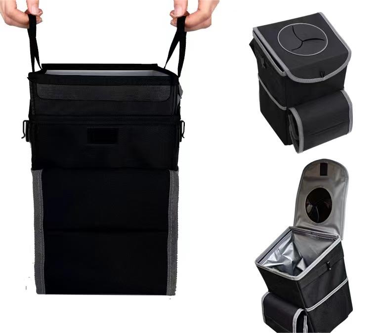 Waterproof Car Trash Can Garbage Bin,Multipurpose,Super Large Size  with Lid and Storage Pockets,Foldable and adjustable，Leak Proof -Black