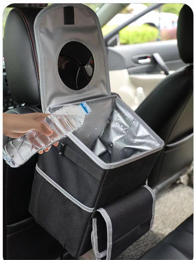 Waterproof Car Trash Can Garbage Bin,Multipurpose,Super Large Size  with Lid and Storage Pockets,Foldable and adjustable，Leak Proof -Black