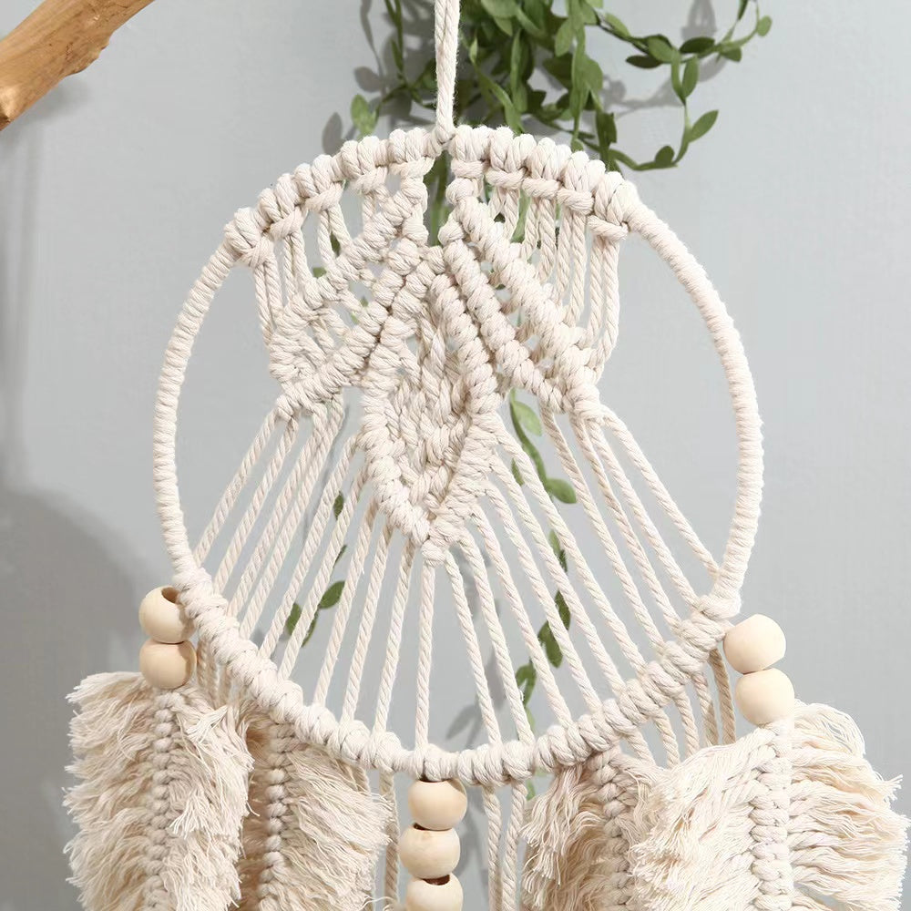 Wall Hanging Decor, Geometric Woven Tapestry Rack,Chic Cotton Handmade Bohemian Art with Long Tasse