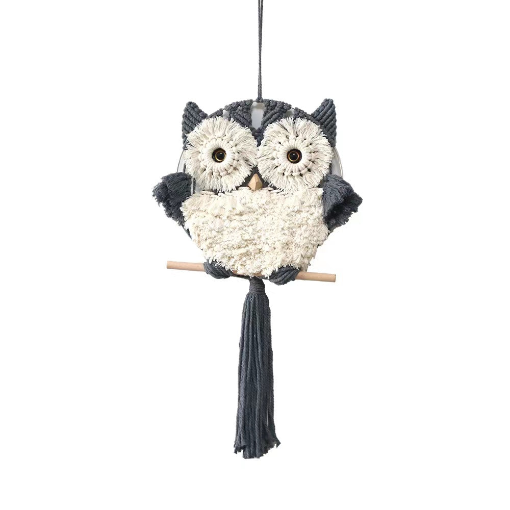 Wall Hanging Decor, Geometric Woven Tapestry Rack,Chic Cotton Handmade Bohemian Art（BLACK OWL）