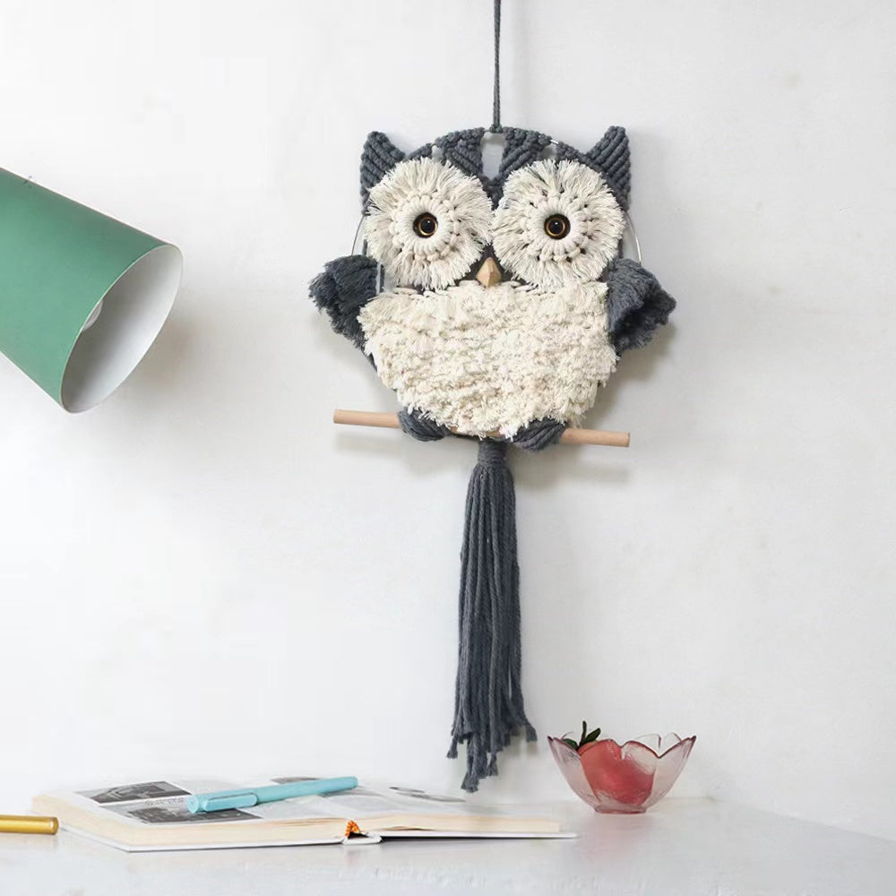 Wall Hanging Decor, Geometric Woven Tapestry Rack,Chic Cotton Handmade Bohemian Art（BLACK OWL）