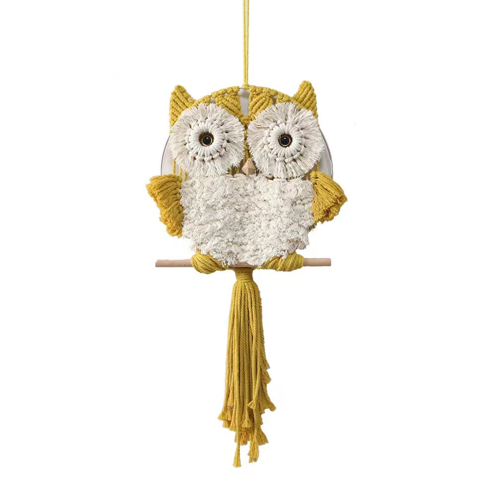 Wall Hanging Decor, Geometric Woven Tapestry Rack,Chic Cotton Handmade Bohemian Art（YELLOW OWL）