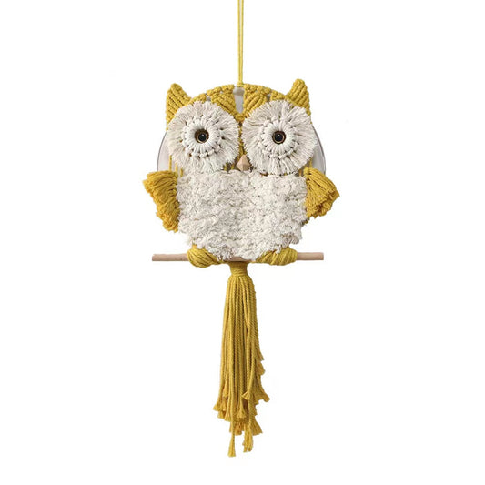 Wall Hanging Decor, Geometric Woven Tapestry Rack,Chic Cotton Handmade Bohemian Art（YELLOW OWL）