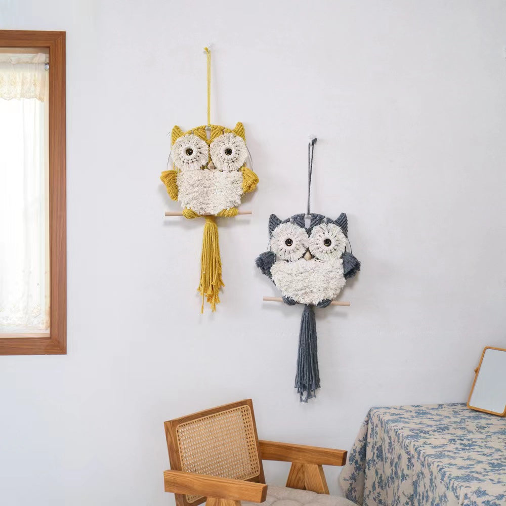 Wall Hanging Decor, Geometric Woven Tapestry Rack,Chic Cotton Handmade Bohemian Art（BLACK OWL）