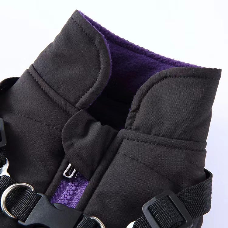 Winter Dog Coat with Integrated Harness No Pull Cold Weather Waterproof Warm Fleece Back Zipper for Small & Medium Dog-Black