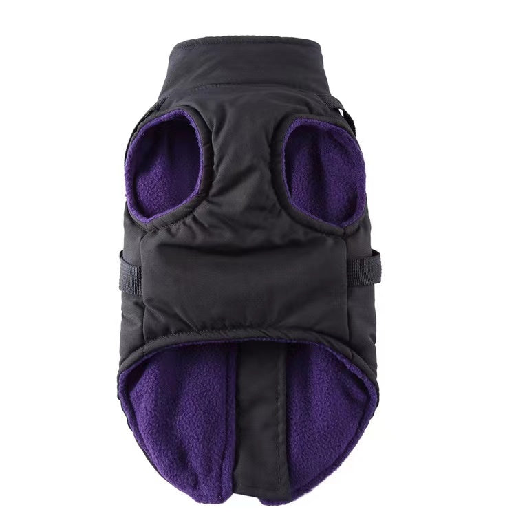 Winter Dog Coat with Integrated Harness No Pull Cold Weather Waterproof Warm Fleece Back Zipper for Small & Medium Dog-Black