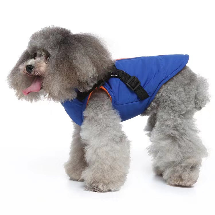 Winter Dog Coat with Integrated Harness No Pull Cold Weather Waterproof Warm Fleece Back Zipper for Small & Medium Dog-Blue