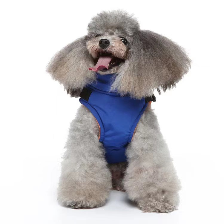 Winter Dog Coat with Integrated Harness No Pull Cold Weather Waterproof Warm Fleece Back Zipper for Small & Medium Dog-Blue