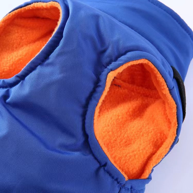 Winter Dog Coat with Integrated Harness No Pull Cold Weather Waterproof Warm Fleece Back Zipper for Small & Medium Dog-Blue