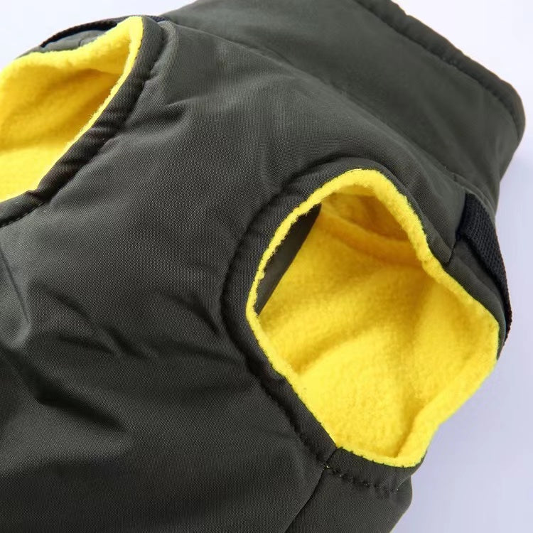 Winter Dog Coat with Integrated Harness No Pull Cold Weather Waterproof Warm Fleece Back Zipper for Small & Medium Dog-Green