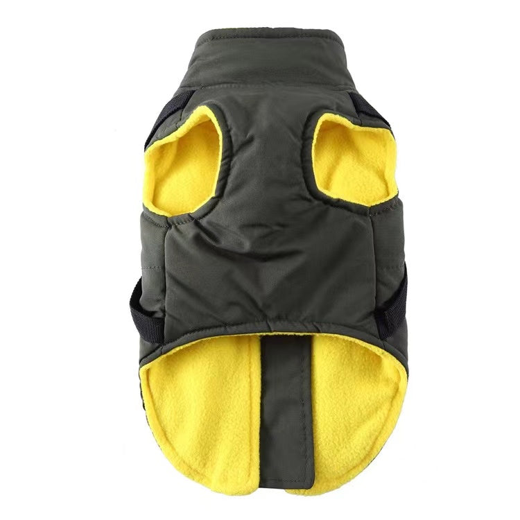 Winter Dog Coat with Integrated Harness No Pull Cold Weather Waterproof Warm Fleece Back Zipper for Small & Medium Dog-Green
