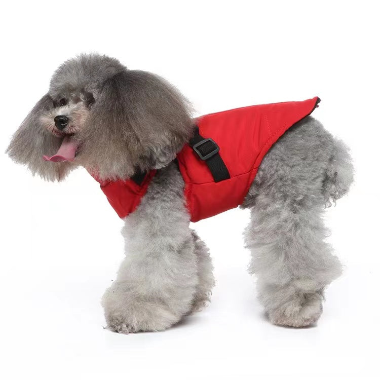 Winter Dog Coat with Integrated Harness No Pull Cold Weather Waterproof Warm Fleece Back Zipper for Small & Medium Dog-Red
