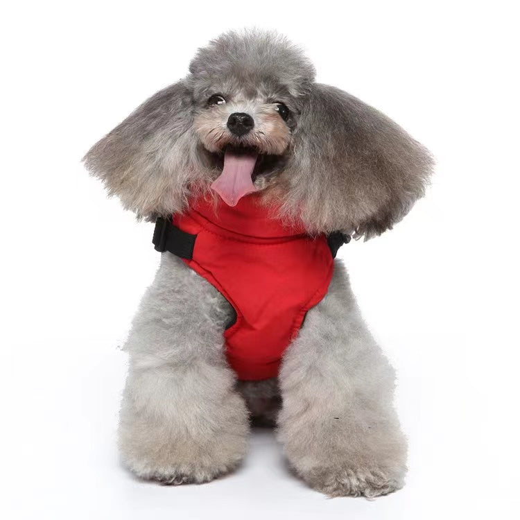 Winter Dog Coat with Integrated Harness No Pull Cold Weather Waterproof Warm Fleece Back Zipper for Small & Medium Dog-Red