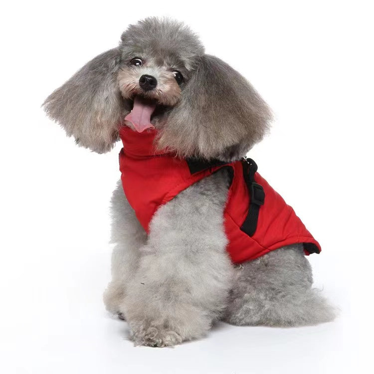 Winter Dog Coat with Integrated Harness No Pull Cold Weather Waterproof Warm Fleece Back Zipper for Small & Medium Dog-Red