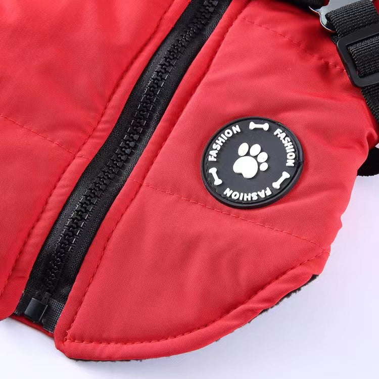 Winter Dog Coat with Integrated Harness No Pull Cold Weather Waterproof Warm Fleece Back Zipper for Small & Medium Dog-Red