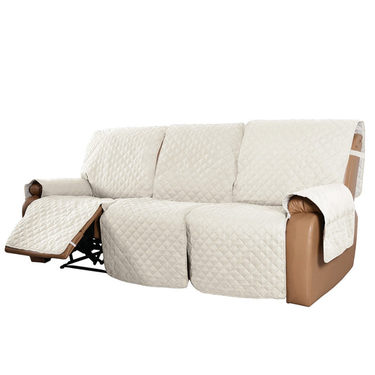 Recliner Sofa Cover with Pocket, Slipcovers Reversible Washable Elastic Adjustable Strap for home(3 Seater,Ivory White）