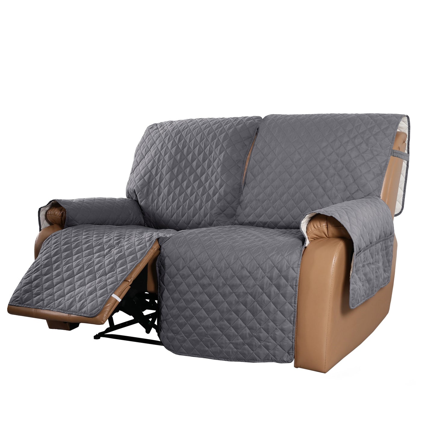 Recliner Sofa Cover for 1/2/3 Seater with Pocket, Slipcovers Reversible Washable Elastic Adjustable Strap for home,Grey