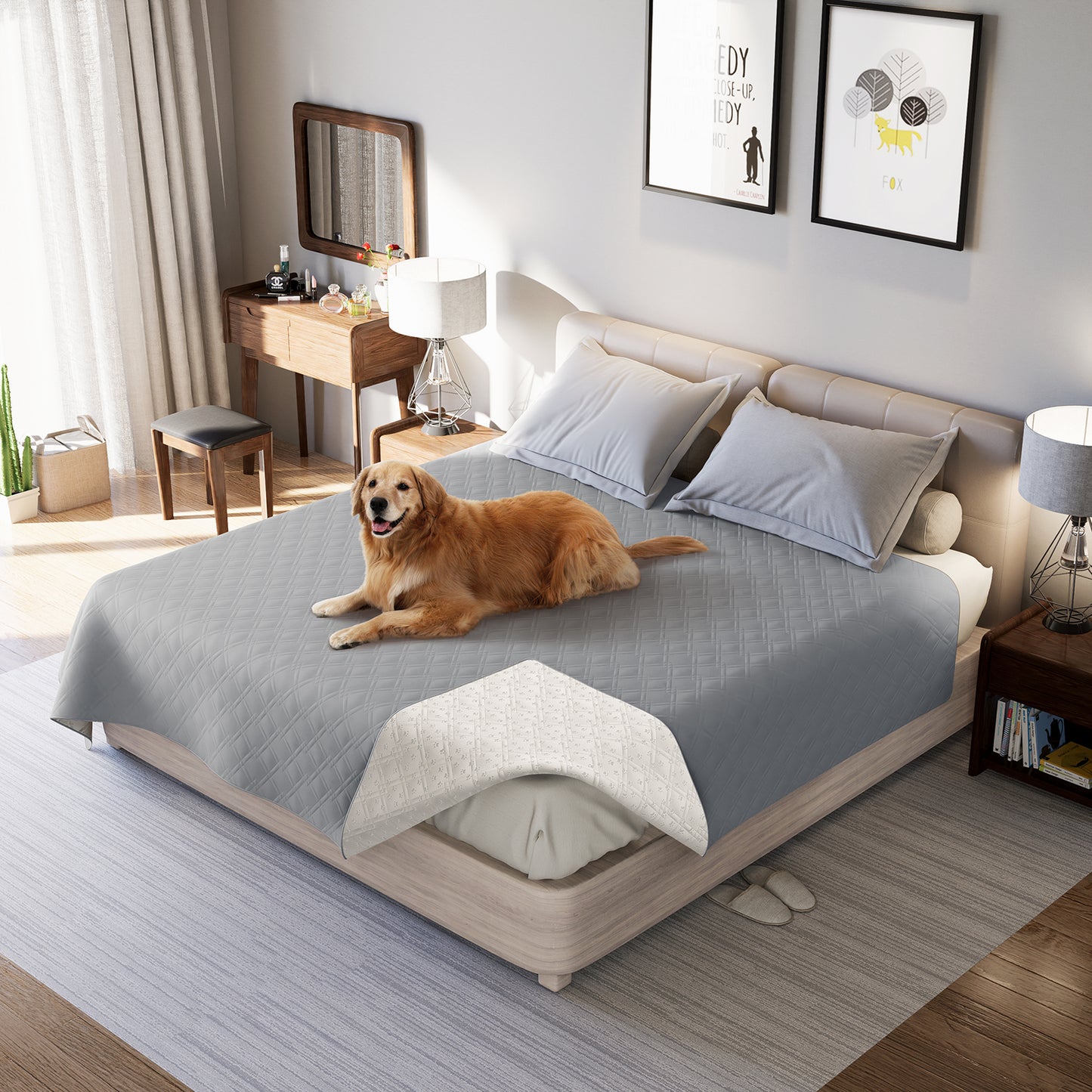 Waterproof Dog Bed Cover Pet Blanket with Anti-Slip Back for Furniture Bed Couch Sofa-Dove