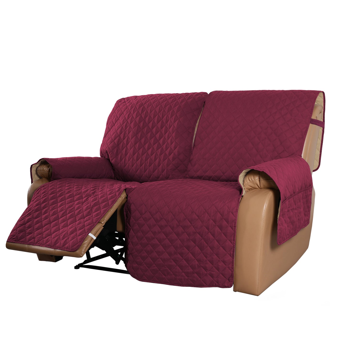 Recliner Sofa Cover for 1/2/3 Seater with Pocket, Slipcovers Reversible Washable Elastic Adjustable Strap for home,Red