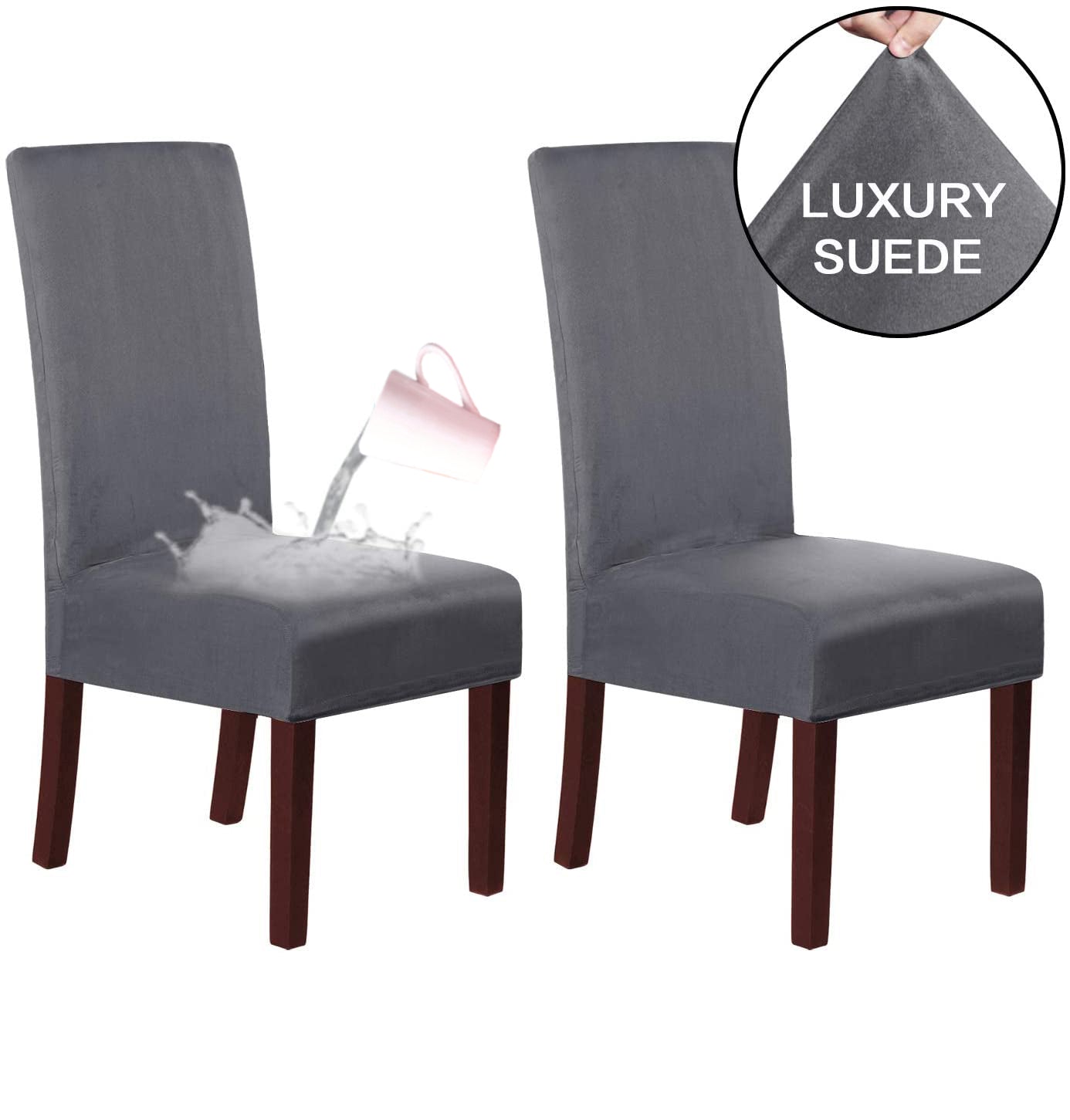 Waterproof Suede Chair Covers Stretch Chair Covers for Dining Room Set of 2/4/6/8 Parson Chair Slipcovers Chair Protectors Covers Dining, Grey