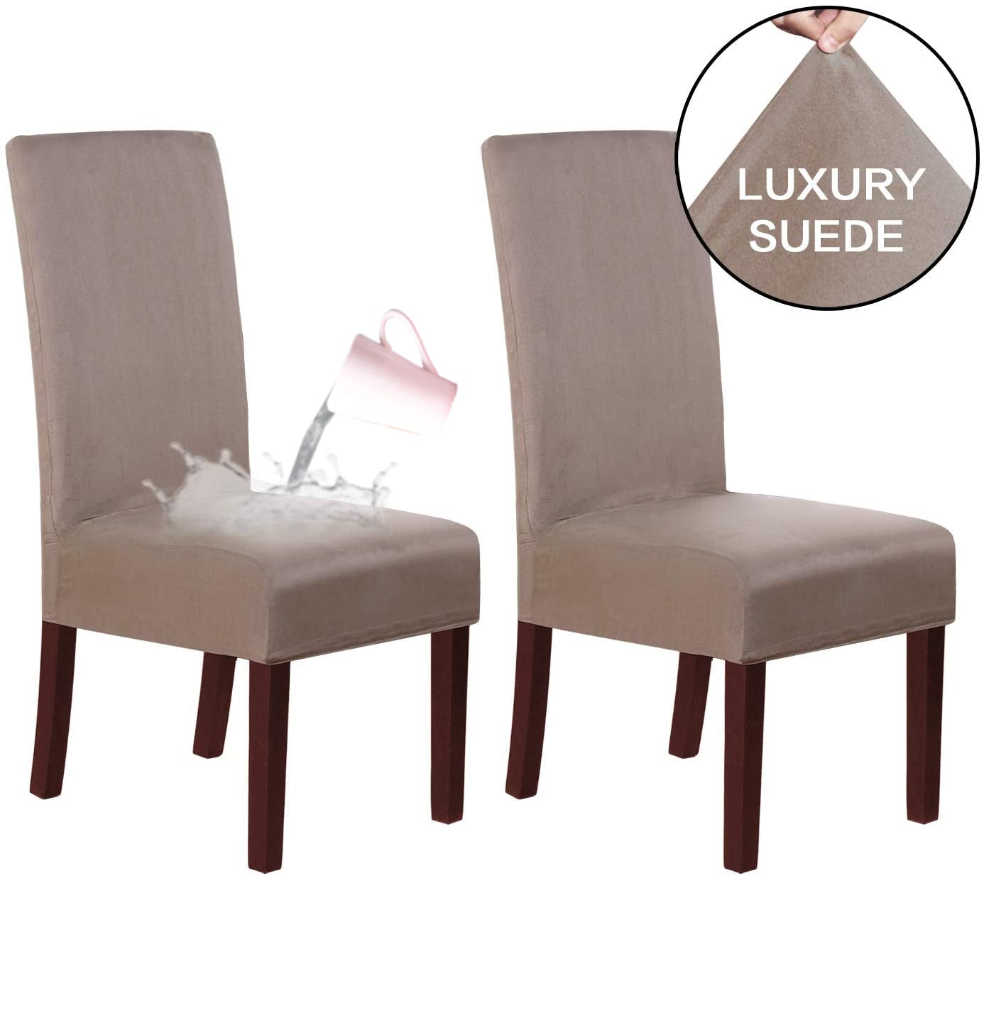 Waterproof Suede Chair Covers Stretch Chair Covers for Dining Room Set of 2/4/6/8 Parson Chair Slipcovers Chair Protectors Covers Dining, Taupe