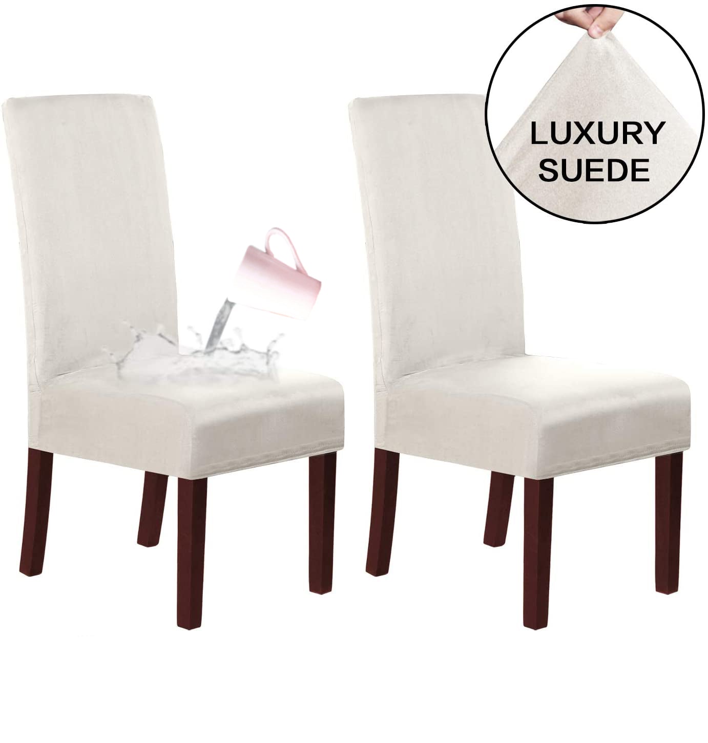 Waterproof Suede Chair Covers Stretch Chair Covers for Dining Room Set of 2/4/6/8 Parson Chair Slipcovers Chair Protectors Covers Dining, Ivory White