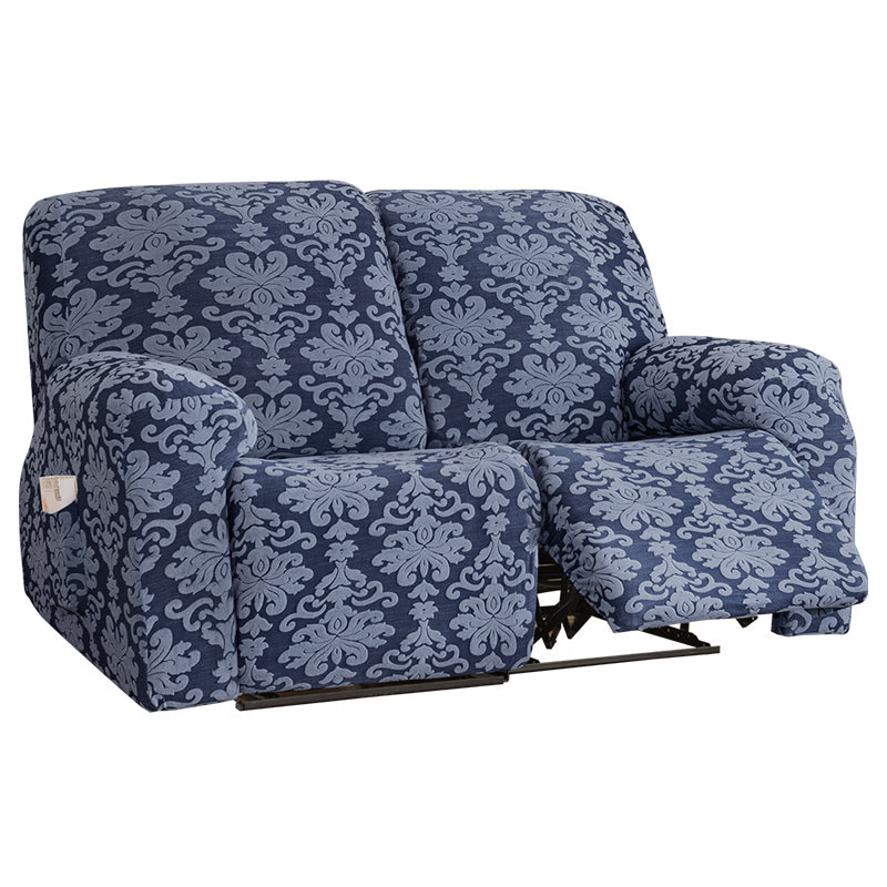 Stretch Recliner Sofa Cover Jacquard Reclining Cover with Side Pocket for 1/2/3 Seater, Bluish Grey