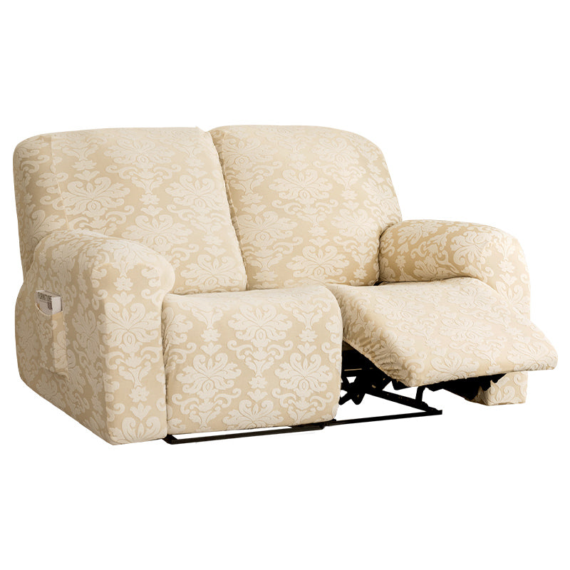 Stretch Recliner Sofa Cover Jacquard Reclining Cover with Side Pocket for 1/2/3 Seater, Beige