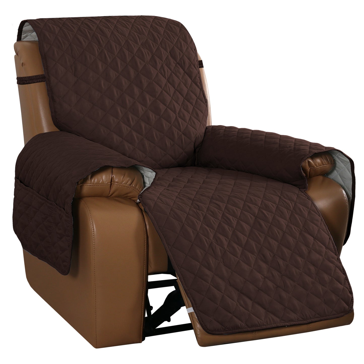 Recliner Sofa Cover for 1/2/3 Seater with Pocket, Slipcovers Reversible Washable Elastic Adjustable Strap for home,Brown
