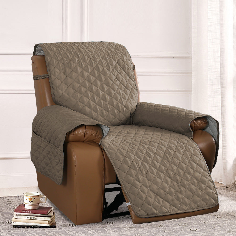 Recliner Sofa Cover with Pocket, Slipcovers Reversible Washable Elastic Adjustable Strap for home(1 Seater,Taupe)