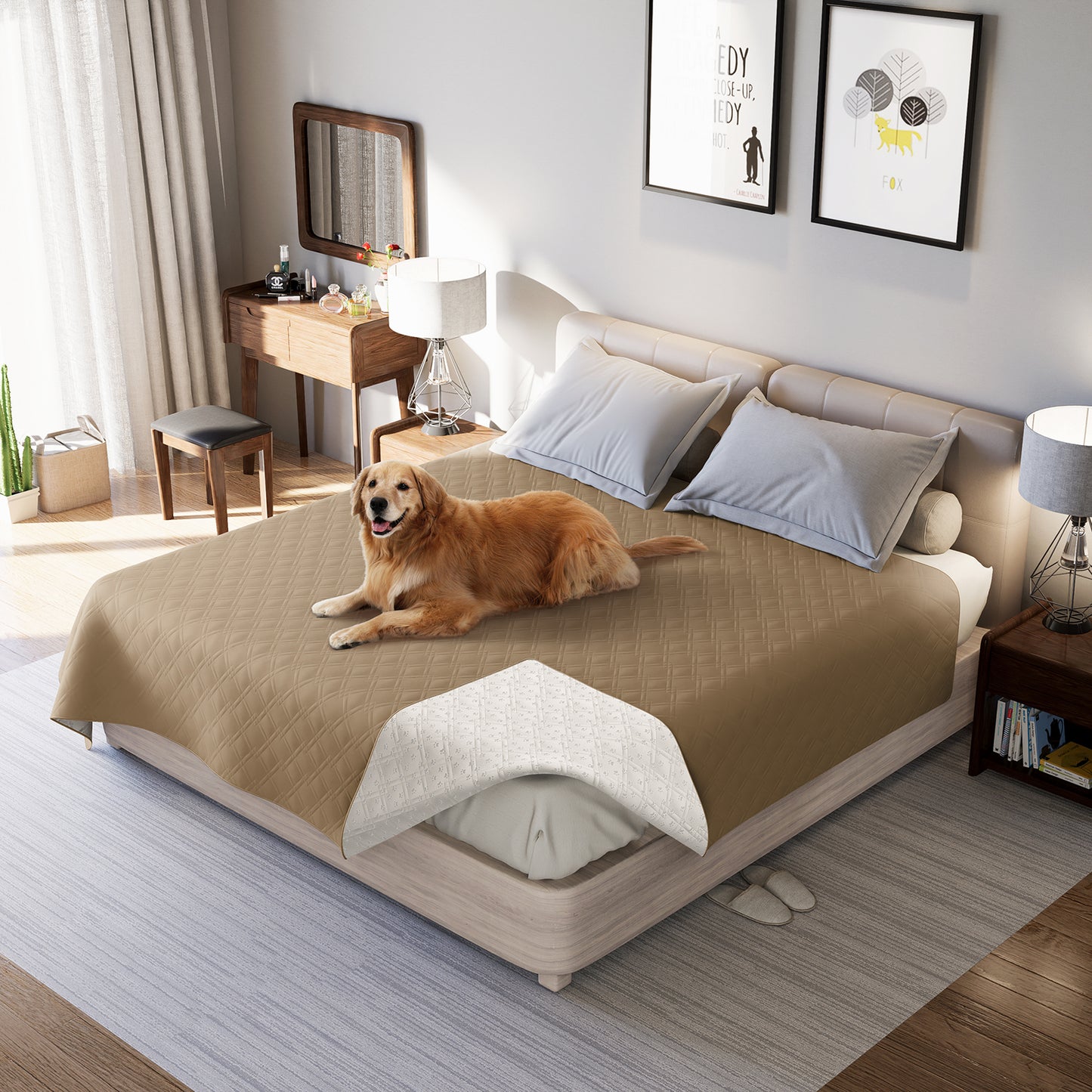 Waterproof Dog Bed Cover Pet Blanket with Anti-Slip Back for Furniture Bed Couch Sofa-Taupe