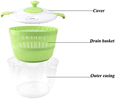 Salad spinner large capacity plastic quick vegetable dryer with drain filter for the water and a salad bowl apple green 5 liters