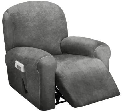 1 Seat Recliner Cover, Velvet Stretch Reclining Chair Covers for 1 Cushion Reclining Sofa, Single Seat Recliner Couch Cover, Thick, Very Soft, Machine Washable, Grey
