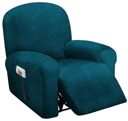 1 Seat Recliner Cover, Velvet Stretch Reclining Chair Covers for 1 Cushion Reclining Sofa, Single Seat Recliner Couch Cover, Thick, Very Soft, Machine Washable, Deep Teal