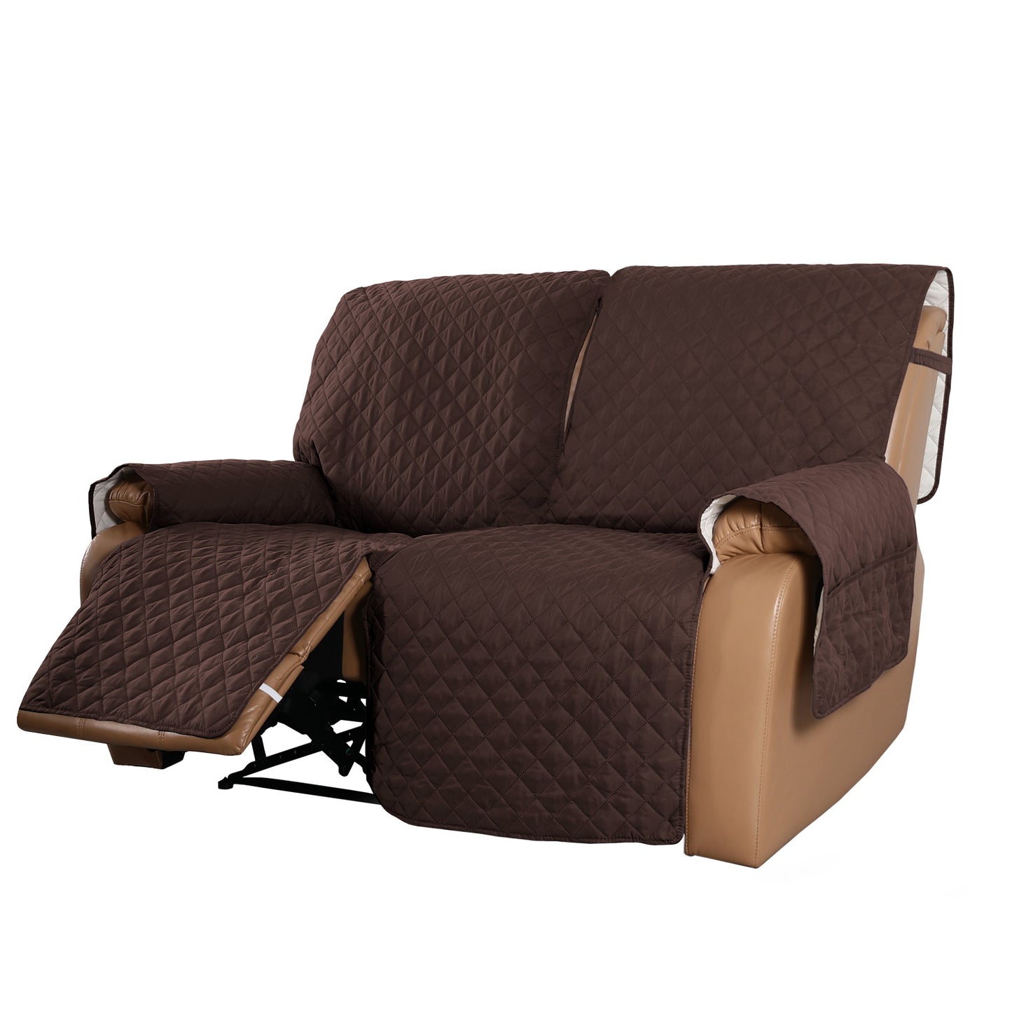 Recliner Sofa Cover for 1/2/3 Seater with Pocket, Slipcovers Reversible Washable Elastic Adjustable Strap for home,Brown