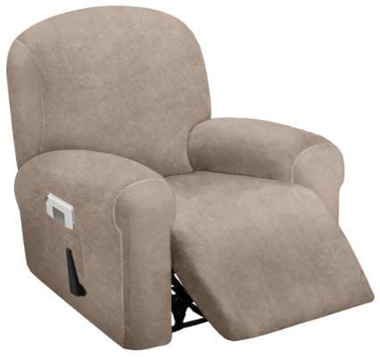 1 Seat Recliner Cover, Velvet Stretch Reclining Chair Covers for 1 Cushion Reclining Sofa, Single Seat Recliner Couch Cover, Thick, Very Soft, Machine Washable, Taupe