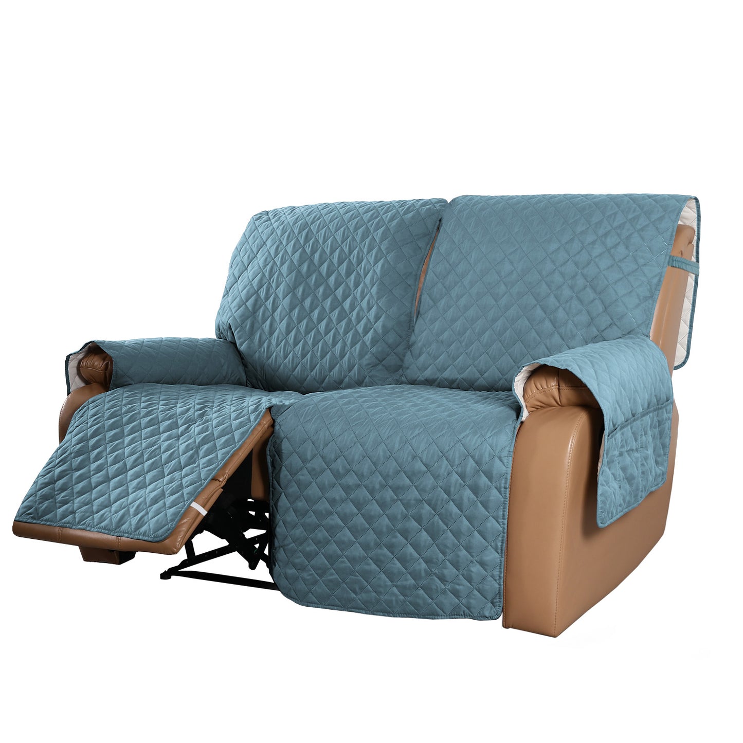 Recliner Sofa Cover for 1/2/3 Seater with Pocket, Slipcovers Reversible Washable Elastic Adjustable Strap for home, Stone BLue
