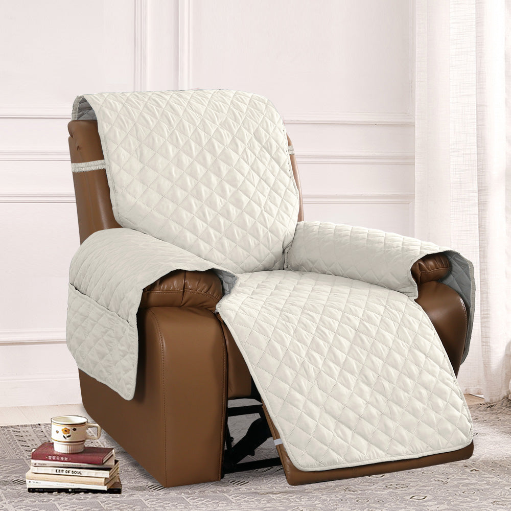 Recliner Sofa Cover with Pocket, Slipcovers Reversible Washable Elastic Adjustable Strap for home(1 Seater,White)