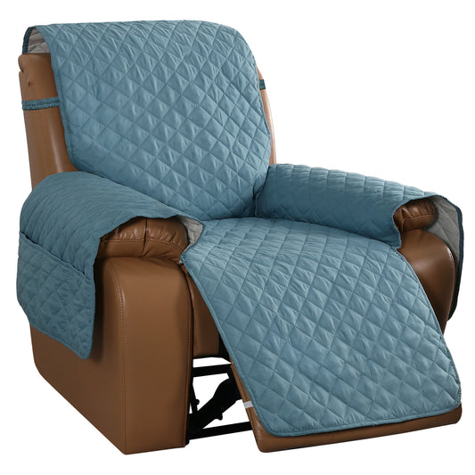 Recliner Sofa Cover with Pocket, Slipcovers Reversible Washable Elastic Adjustable Strap for home(1 Seater,Gray Blue)