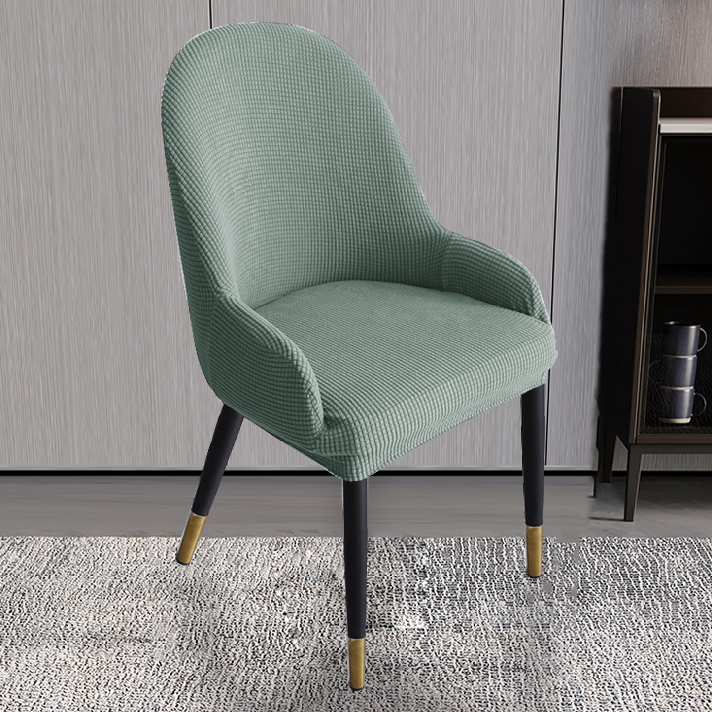 Dining Room Chair Pineapple Elastic Simple Semicircular Handrail Kitchen Chair Covers Protectors,Set of 2/4/6/8 (Cyan)