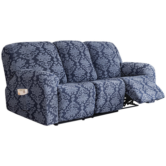 Stretch Recliner Sofa Cover Jacquard Reclining Cover with Side Pocket for 1/2/3 Seater, Bluish Grey