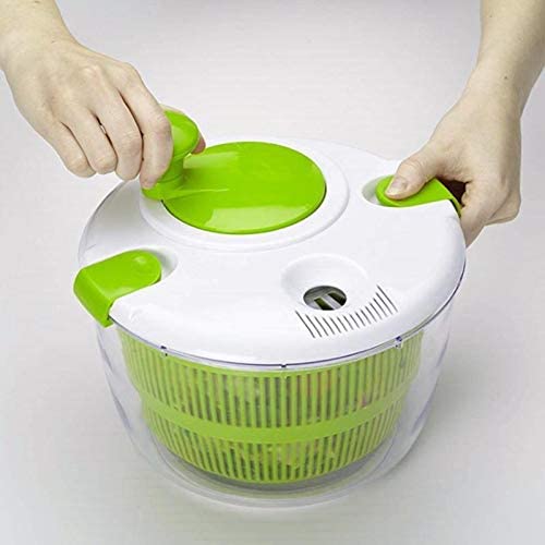 Salad spinner large capacity plastic quick vegetable dryer with drain filter for the water and a salad bowl apple green 5 liters