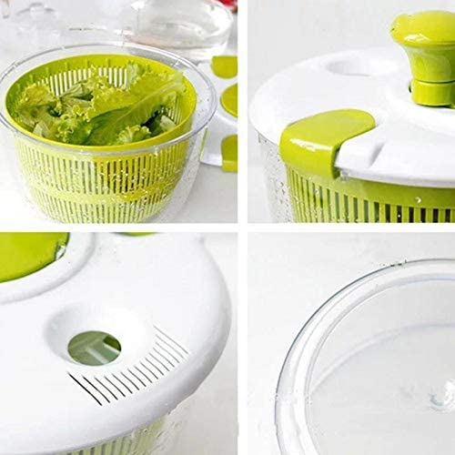 Salad spinner large capacity plastic quick vegetable dryer with drain filter for the water and a salad bowl apple green 5 liters