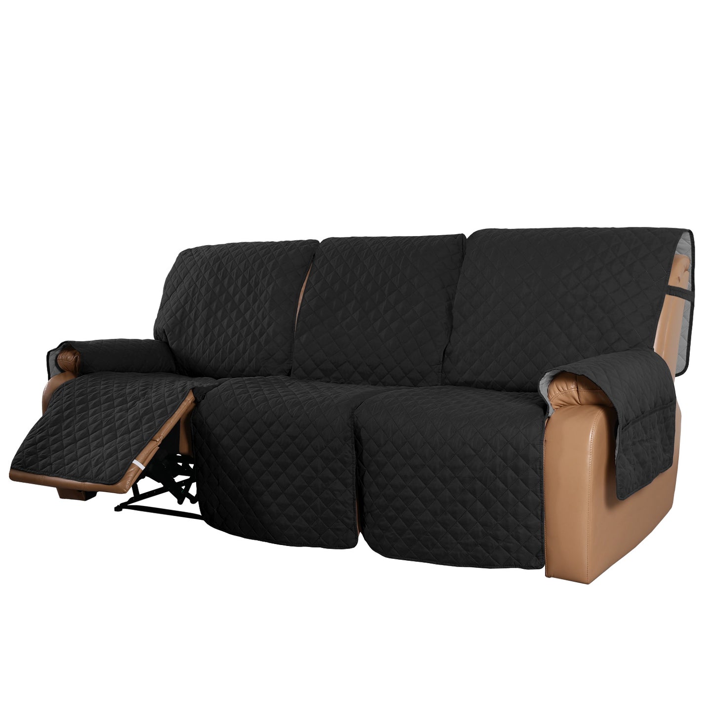 Recliner Sofa Cover for 1/2/3 Seater with Pocket, Slipcovers Reversible Washable Elastic Adjustable Strap for home,Black